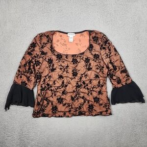 Vtg Metaphor Top Large 15 Goth Mesh Bell Sleeves Witch Velvet Floral Tulle Black